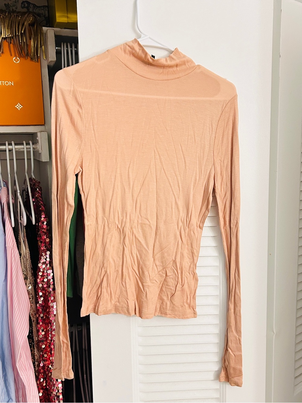 Tan Mock Neck Long Sleeve Top